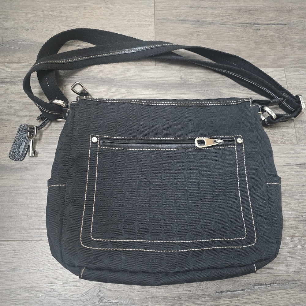 Fossil Y2K Black Canvas Bag Tote Chunky Silver Hardware Boho Baddie Classic